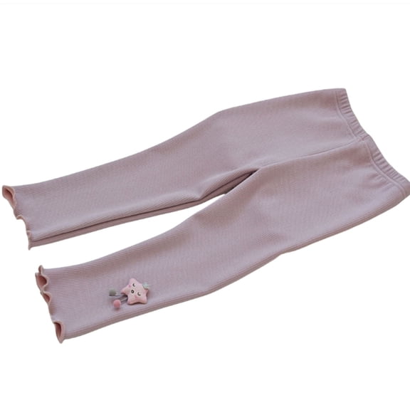 XFHLMJFF Girls Lined Thermal Leggings Warm Winter Cartoon Pattern Solid Color Thick Warm Trousers for 5-6 Years