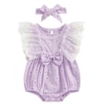 thumbnail image 1 of XFHLMJFF Girls Romper Lace Bowknot Sleeveless Fly Sleeve Pullover Coveralls Bodysuits With Headband Princess Dress for 6-12 Months, 1 of 3