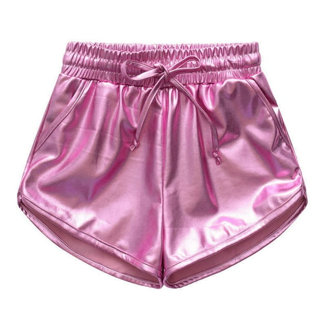 XFHLMJFF Girls Shorts Kids Metallic Sparkly Shiny Leather Dance Elastic Drawstring Summer Wide Leg Shorts