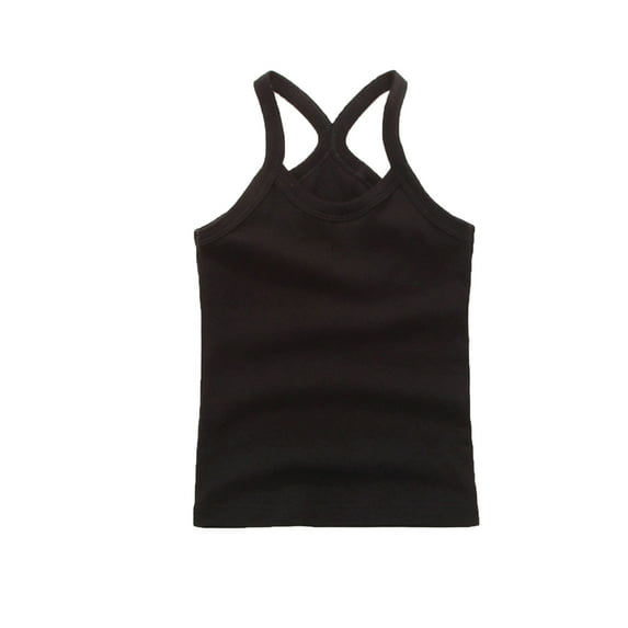 XFHLMJFF Girls T-Shirt Toddler Kids Dance Racerback Crop Tank Solid Color Sleeveless Sports Dance Ballet Gymnastics Dancewear Tops Trendy Tee
