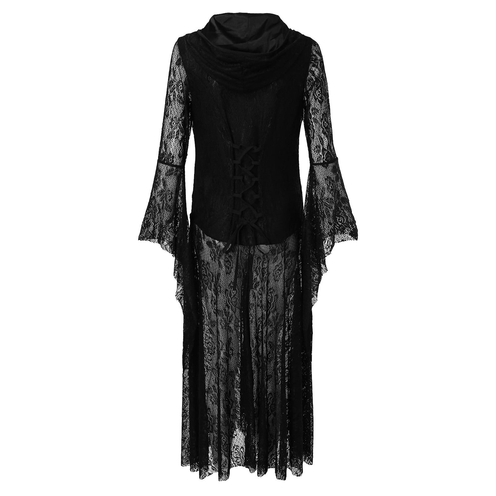 XFHLMJFF Halloween Costumes Woman 2024 Dress Black Gothic Retro Mid