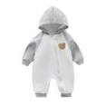 thumbnail image 1 of XFHLMJFF Hooded Jumpsuits Baby Wool Bear Ears Long Sleeve Patchwork Zipper Coveralls Warm Winter Onesie Size 12-18 Months, 1 of 5