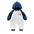 thumbnail image 1 of XFHLMJFF Hooded Jumpsuits Baby Wool Bear Ears Long Sleeve Patchwork Zipper Coveralls Warm Winter Onesie for 6-12 Months, 1 of 8