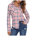 thumbnail image 1 of XFHLMJFF Hoodies for Women Graphic Roll Up Long Sleeve Boyfriend Plaid Button Down Flannel Checked Shirt 2024 Trendy Clothes, 1 of 6