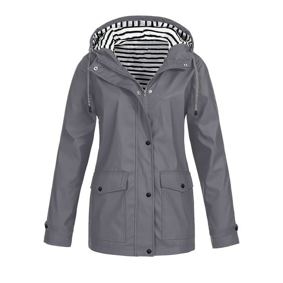XFHLMJFF Jackets for Women Lightweight Winter Coats Rain With Hood Long Sleeve Windbreaker Zip Up Drawstring Rain Trendy Top Outfits