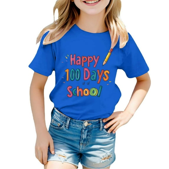 XFHLMJFF Kids 100 Days Of School Shirt Toddler Boys Girls 100th Day of School T-Shirt Kindergarten Short Sleeve Tee T Shirts 10-11Y