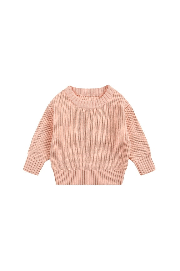 Kids Knitted Sweater Casual Round Neck Solid Color Long Sleeve Pullover Baby Boys Girls Warm Soft Winter Fall Tops for 18-24 Months