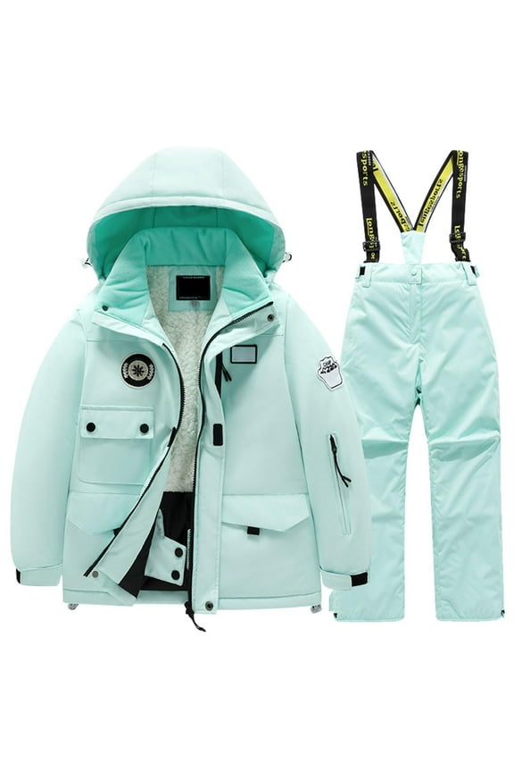 Kids Ski Suit Snowsuit With Hooded Children Waterproof Windproof Ski Overall Winter Snowboarding Warm Snow Suits Long Sleeve Jacket and Pants 2Pcs Size 8-10 Years