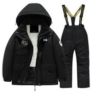 XFHLMJFF Kids Ski Suit Snowsuit With Hooded Children Waterproof Windproof Ski Overall Winter Snowboarding Warm Snow Suits Long Sleeve Jacket and Pants 2Pcs 8-10 Years
