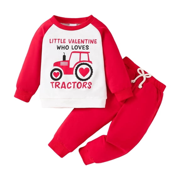 XFHLMJFF Kids Trendy Clothes Fall Winter Outfits Boys Girls Valentine's Day Long Sleeve Letter Printed Pullover Tops T Shirt Pants Tracksuit Outdoor Sweatsuit Sets 3-4Y