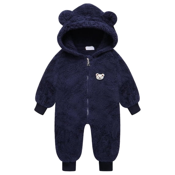 XFHLMJFF Hooded Jumpsuits Bear Ears Zipper Snowsuit Baby Boys Girls Long Sleeve Winter Warm Coat Coveralls Outfit 12-18 Months
