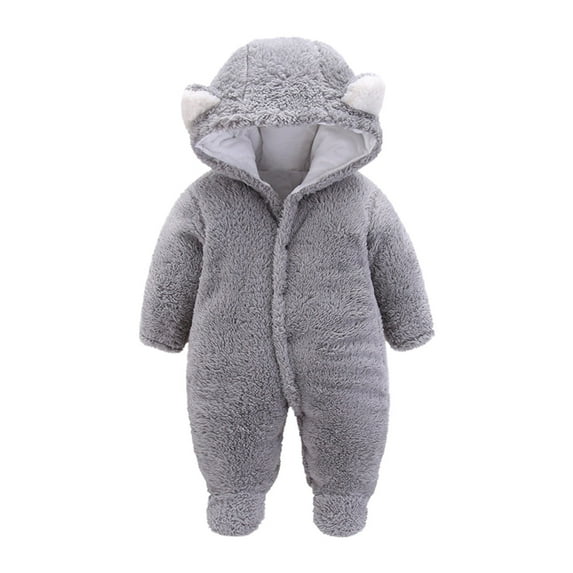 XFHLMJFF Onesies 0-3 Months Unisex Bear Ears Jumpsuit Hooded for Winter Outwear Girls Boys Long Sleeve Solid Color Warm Coat Cute Baby Bodysuit