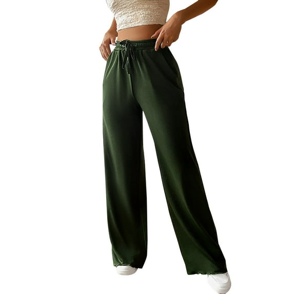 XFHLMJFF Plus Size Pants For Women Comfy Soft Casual Loose Fit Solid Color Wide Leg Dailywear Straight Leg With Lace Up Chic Trousers