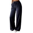 thumbnail image 1 of XFHLMJFF Plus Size Pants For Women Comfy Soft Casual Loose Fit Solid Color Wide Leg Dailywear Straight Leg With Lace Up Leisure Trousers, 1 of 5