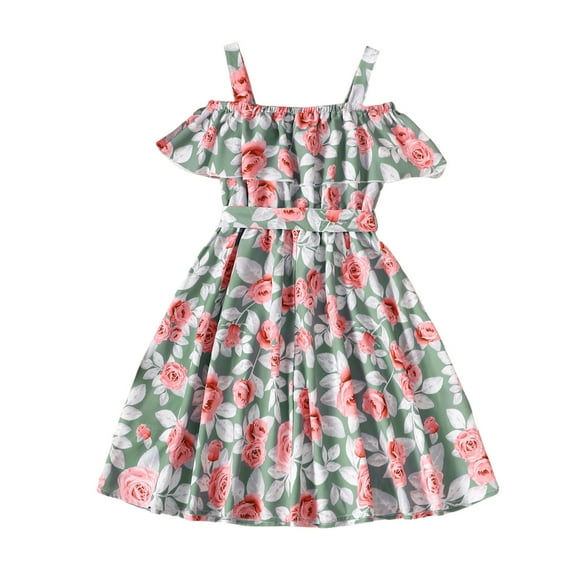XFHLMJFF Popular Dress For Girl Lovely Summer Children Strapless Floral Printed Bow Sweet Sundress