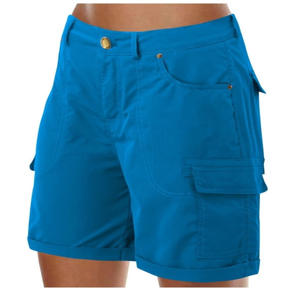 XFHLMJFF Shorts For Women Summer Casual Elastic Waist Loose Fit With Pockets Solid Color Mini Buttons Hot Cargo Trendy Trousers