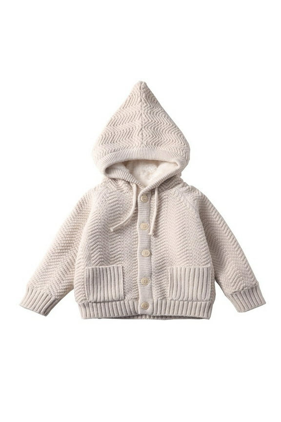 Sweatshirt for Boys Girls Cute Baby Toddler Hooded Cardigan Cable Knit Button Closure Jacket Lined Outwear Coat Tops Fall Winter Outfit