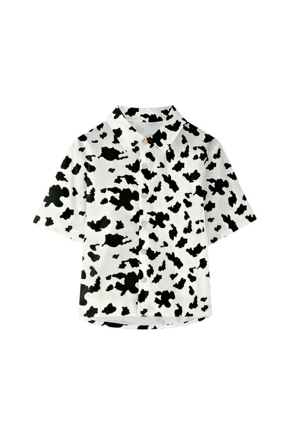 Toddler Baby Boy Cow Print T-Shirts Short Sleeve Lapel Neck Summer Trendy Tee