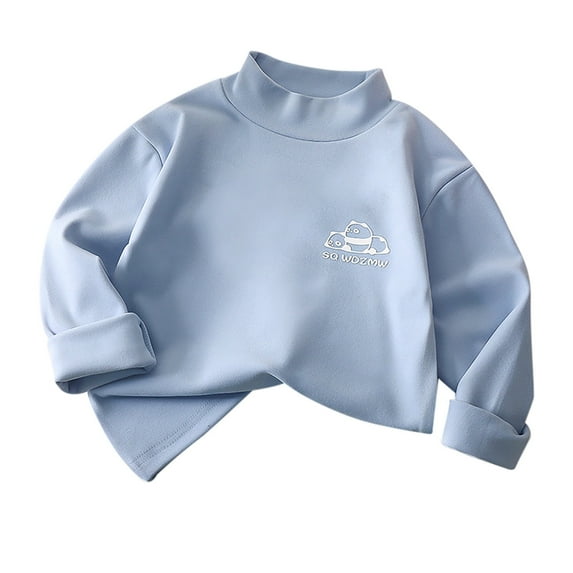 XFHLMJFF Toddler Basic Soft Shirt Kids Baby Boys Girls Cartoon Solid Color Shirts High Collar Soft Long Sleeve Tops T Shirt Unisex Pullover Sweatshirt Trendy Blouse Tops for 12-13 Years