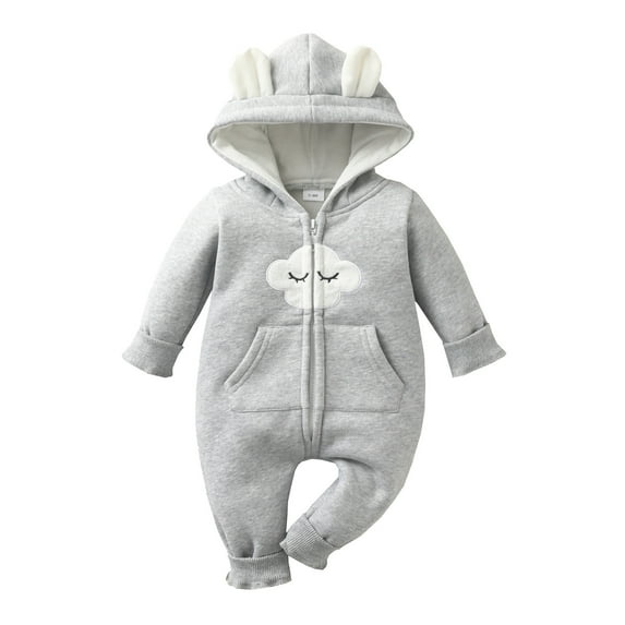 XFHLMJFF Toddler Bear Ears Jumpsuit Hooded Boys Girls Autumn Winter Long Sleeve Onesies Size 6-9 Months