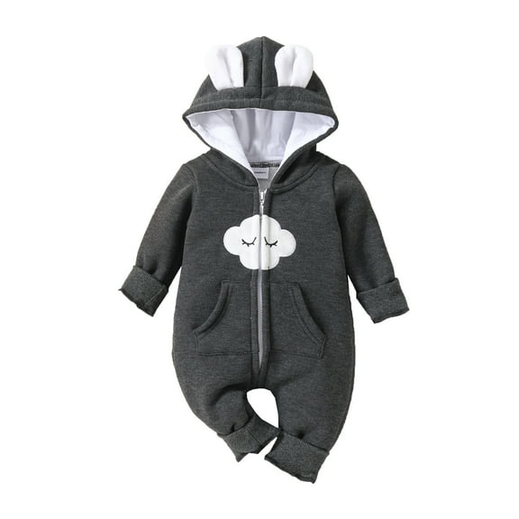 XFHLMJFF Toddler Bear Ears Jumpsuit Hooded Boys Girls Autumn Winter Long Sleeve Onesies Size 9-12 Months