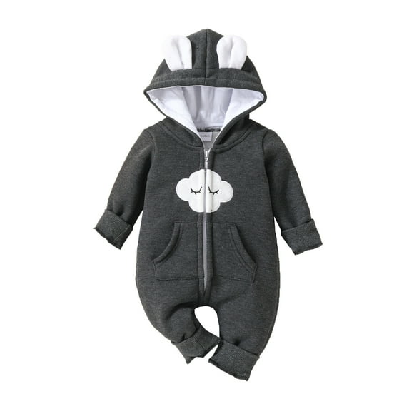 XFHLMJFF Toddler Bear Ears Jumpsuit Hooded Boys Girls Autumn Winter Long Sleeve Onesies Size 9-12 Months