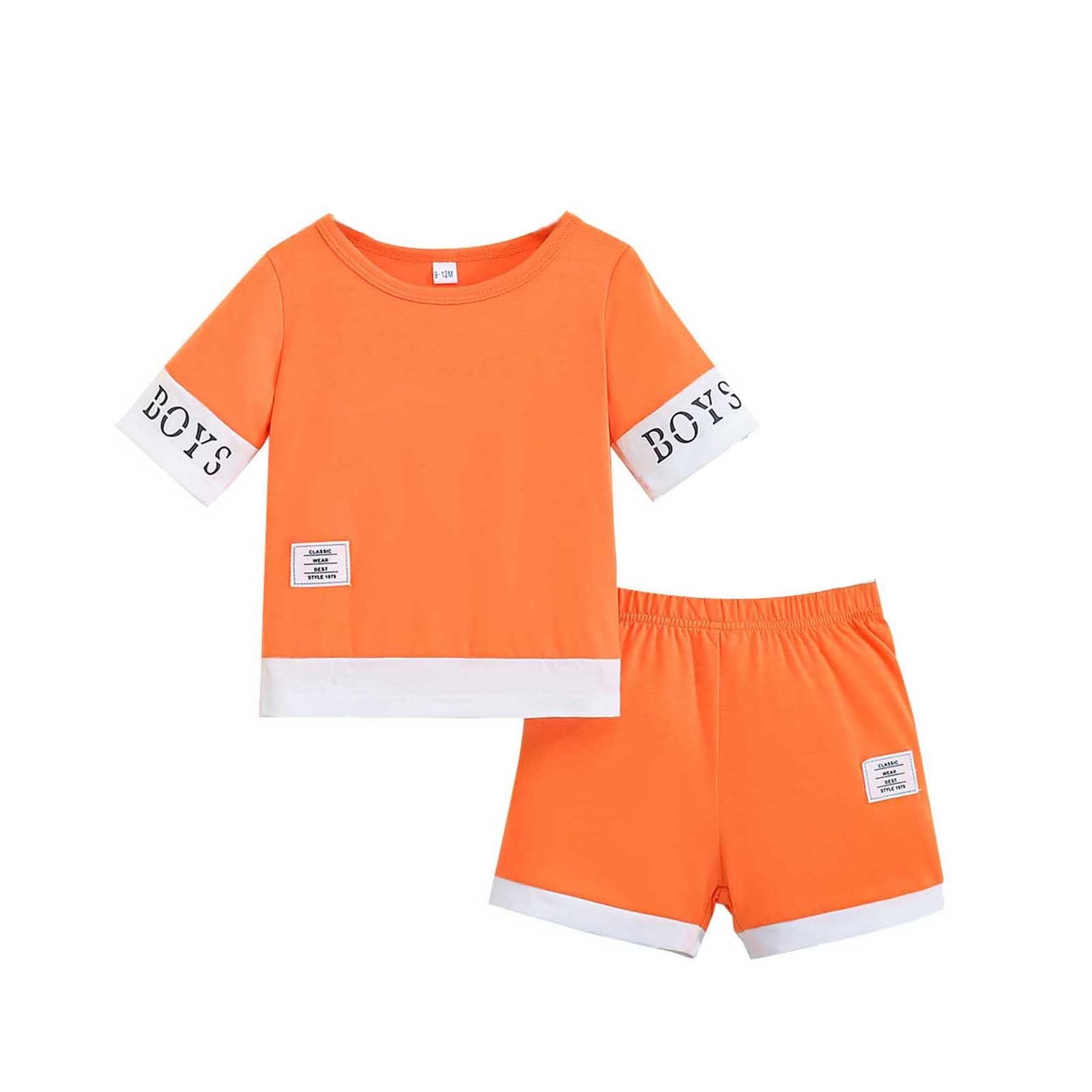 XFHLMJFF Toddler Boys' Clothing Sets Baby Letter Print Color Block Short Sleeve Shorts Home Casual Playwear Size 6M-9M