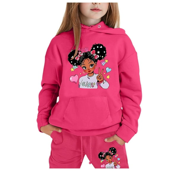 XFHLMJFF Toddler Clothes Kids Outfit Fall Children Letter Printed Long Sleeved Hooded Top Hoodie Pants Suit Casual Playwear 6-7Y