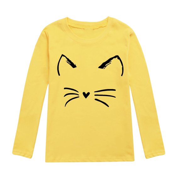 XFHLMJFF Toddler Funny Shirt Boys Girls Autumn Long Sleeve Solid Color Cartoon Cat Prints T Shirt Tops Holiday Cute Tee Tops 12-13 Years