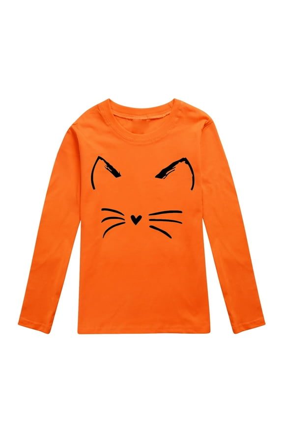 Toddler Funny Shirt Boys Girls Autumn Long Sleeve Solid Color Cartoon Cat Prints T Shirt Tops Holiday Cute Tee Tops 4-5 Years