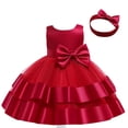 thumbnail image 1 of XFHLMJFF Toddler Girls Summer Outfits Kids Cute Casual Princess Bowknot Sleeveless Tulle Dress With Headbands Party Gown Two Pieces Set Cozy Suit, 1 of 5