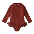 thumbnail image 1 of XFHLMJFF Toddler Girls Swimsuit Bathing Suit Rash Guard Long Sleeve Solid Color Ruffles One Piece Swimwear 2-3Y, 1 of 4