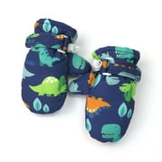 XFHLMJFF Toddler Mittens Boys Girls Gloves Cute Dinosaur Print Snow Gloves Baby Winter Warm Windproof Thicken Cold Weather Accessories for Kids 4-10Y