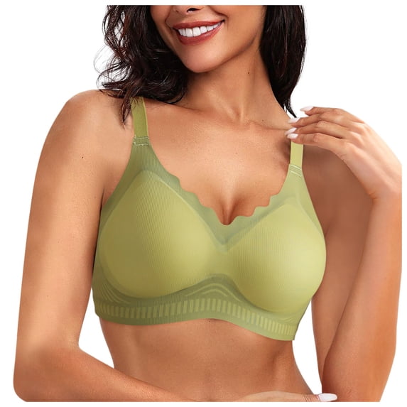 XFHLMJFF U Neck Womens Bras Breable Soft Cozy Casual Seamless No Underwire Scalloped Push Up Wireless Comfort Lettes Full Coverage Trendy Underwear