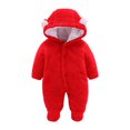 thumbnail image 1 of XFHLMJFF Unisex Bear Ears Jumpsuit Hooded Baby Girls Boys Solid Color Long Sleeve Solid Color Winter Cartoon Velvet Bodysuit Onesies 0-3 Months, 1 of 3