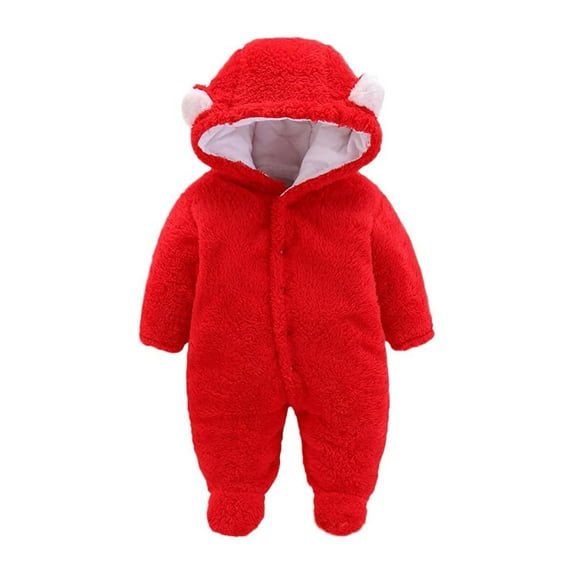 XFHLMJFF Unisex Bear Ears Jumpsuit Hooded Baby Girls Boys Solid Color Long Sleeve Solid Color Winter Cartoon Velvet Bodysuit Onesies 0-3 Months