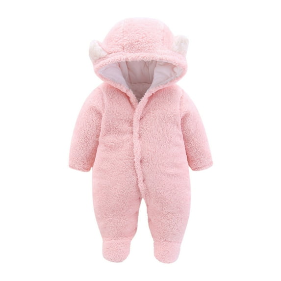 XFHLMJFF Onesies 0-3 Months Unisex Bear Ears Jumpsuit Hooded for Winter Outwear Girls Boys Long Sleeve Solid Color Warm Coat Cute Baby Bodysuit
