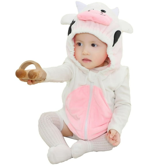 XFHLMJFF Unisex Romper Baby Animal Cartoon Zipper Sleeveless Coveralls Winter Autumn Flannel Hooded Bodysuits Onesie for 0-6 Months