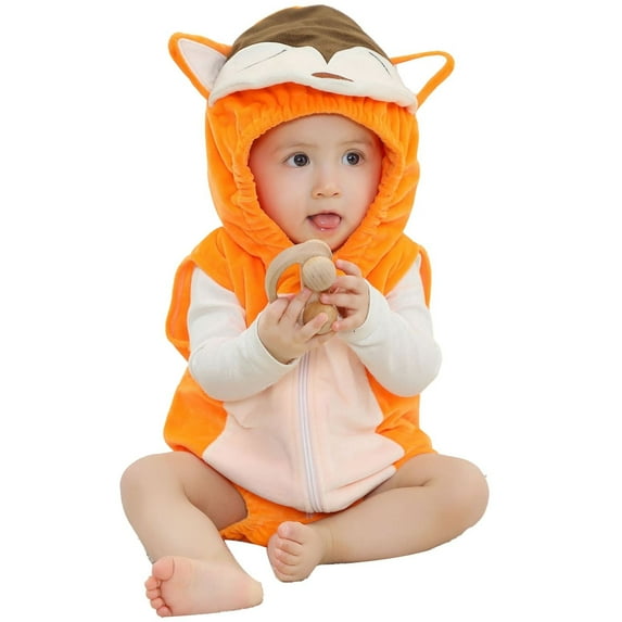 XFHLMJFF Unisex Romper Baby Animal Cartoon Zipper Sleeveless Coveralls Winter Autumn Flannel Hooded Bodysuits Onesie Size 12-18 Months