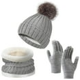 thumbnail image 1 of XFHLMJFF Winter Crochet Hats Gloves Scraf Set for Women Solid Color Beanie With Hairball Warm Neck Soft Scraf Woolen Hat Knit Hats Bib Touch Screen Gloves 3Pcs, 1 of 6