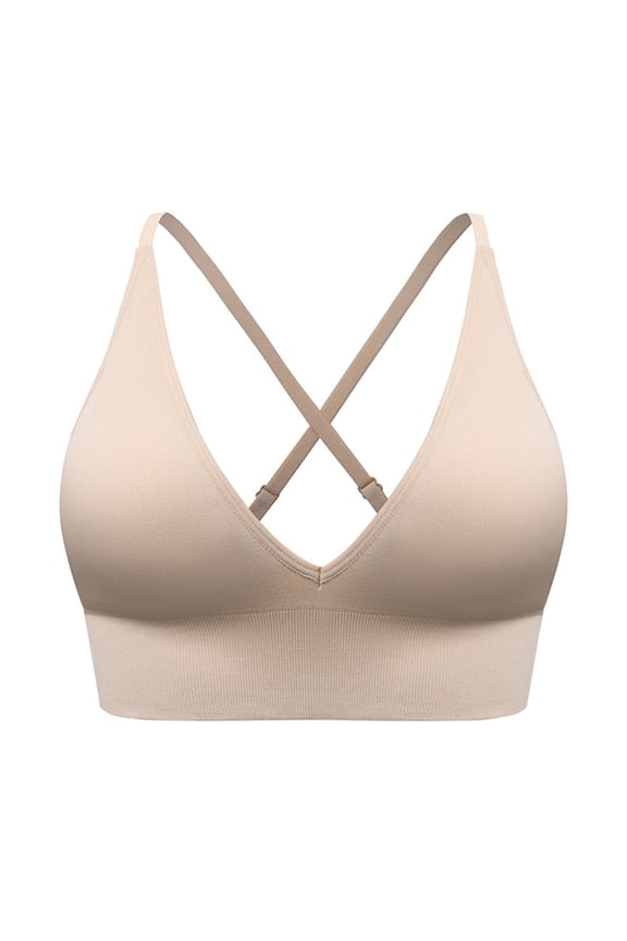 Women Bra V Neck Long Line Sports Bra Strap Padded Cup Adjustable Thin Strap Fitness Yoga Short Top Everyday Lingerie
