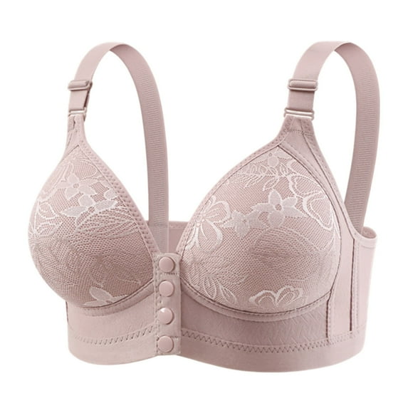 XFHLMJFF Women's Bra Fixed Cup Front Buckle Lace Underwear The Elderly Solid Color Plus Size Without Underwire Thin Tank Top