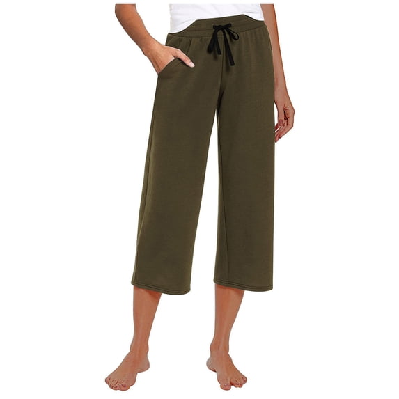 XFHLMJFF Women's Casual Pants Summer Relaxed Fit Elastic Waist With Pocket Ladies Capri Yoga Slacks Comfortable Drawstring Workout Sweat Lightweight Dailywear