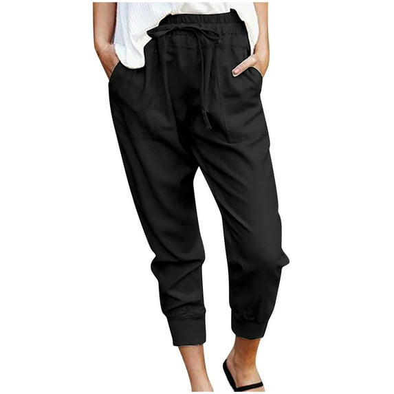 XFHLMJFF Women's Wide Leg Lounge Pants High Waisted Loose Ladies Fashion Solid Color Lace-Up Slim Cropped Soft Dailywear