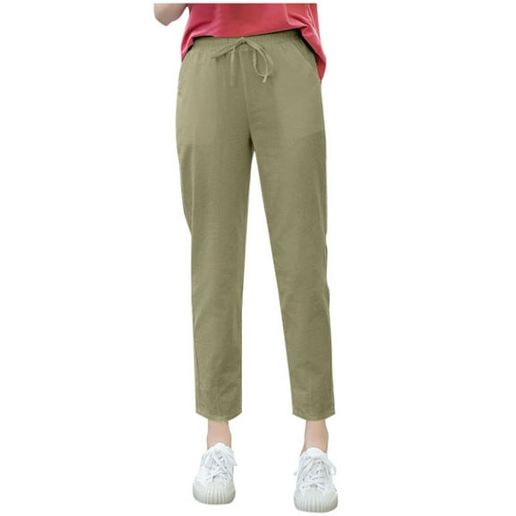 XFHLMJFF Womens Casual Pants 2024 High Waist Drawstring Loose Fit Harem Summer Cotton Wide Leg Long Lounge Capris