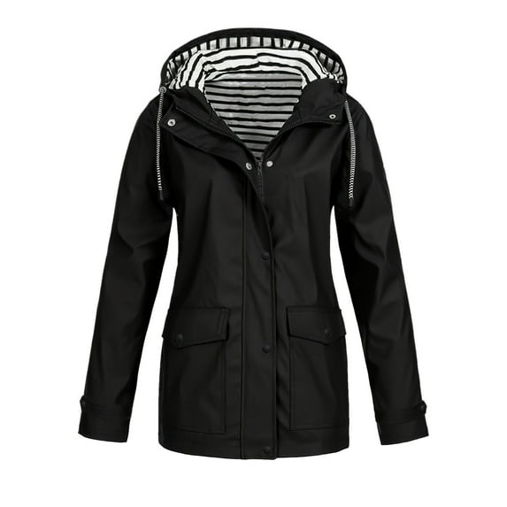XFHLMJFF Womens Jacket Casual Winter Coats Rain With Hood Long Sleeve Windbreaker Zip Up Drawstring Rain Loose Trendy Outerwear