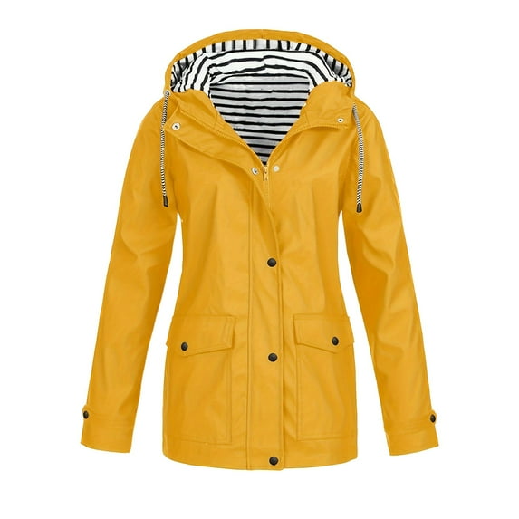XFHLMJFF Womens Jacket Casual Winter Coats Rain With Hood Long Sleeve Windbreaker Zip Up Drawstring Rain Loose Trendy Outerwear