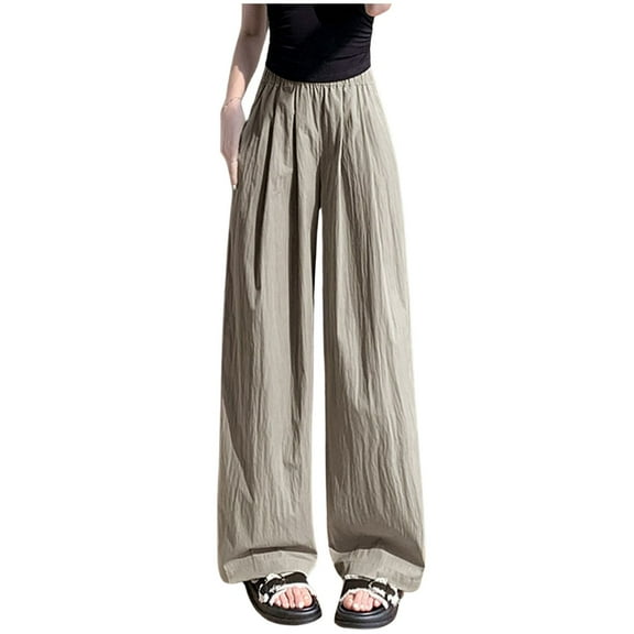 XFHLMJFF Womens Palazzo Pants Summer Casual High Waist Lounge Beach Fashion Ice Silk Draping Straight Tube Wide Leg Lounge Capris