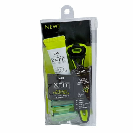 XFIT Travel Grooming Kit with Razor, 2 Cartridges & Shaving Gel, 2 Pack