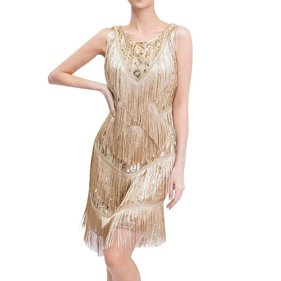 XFLWAM 1920s Dresses for Women Flapper Dress Gatsby Dresses Vintage Roaring 20's Sequins Beaded Sleeveless Dress